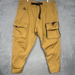 Nike ACG Pants Men's Sz XL Mustard Woven Cargo Belted Waist Utility Zip Pockets